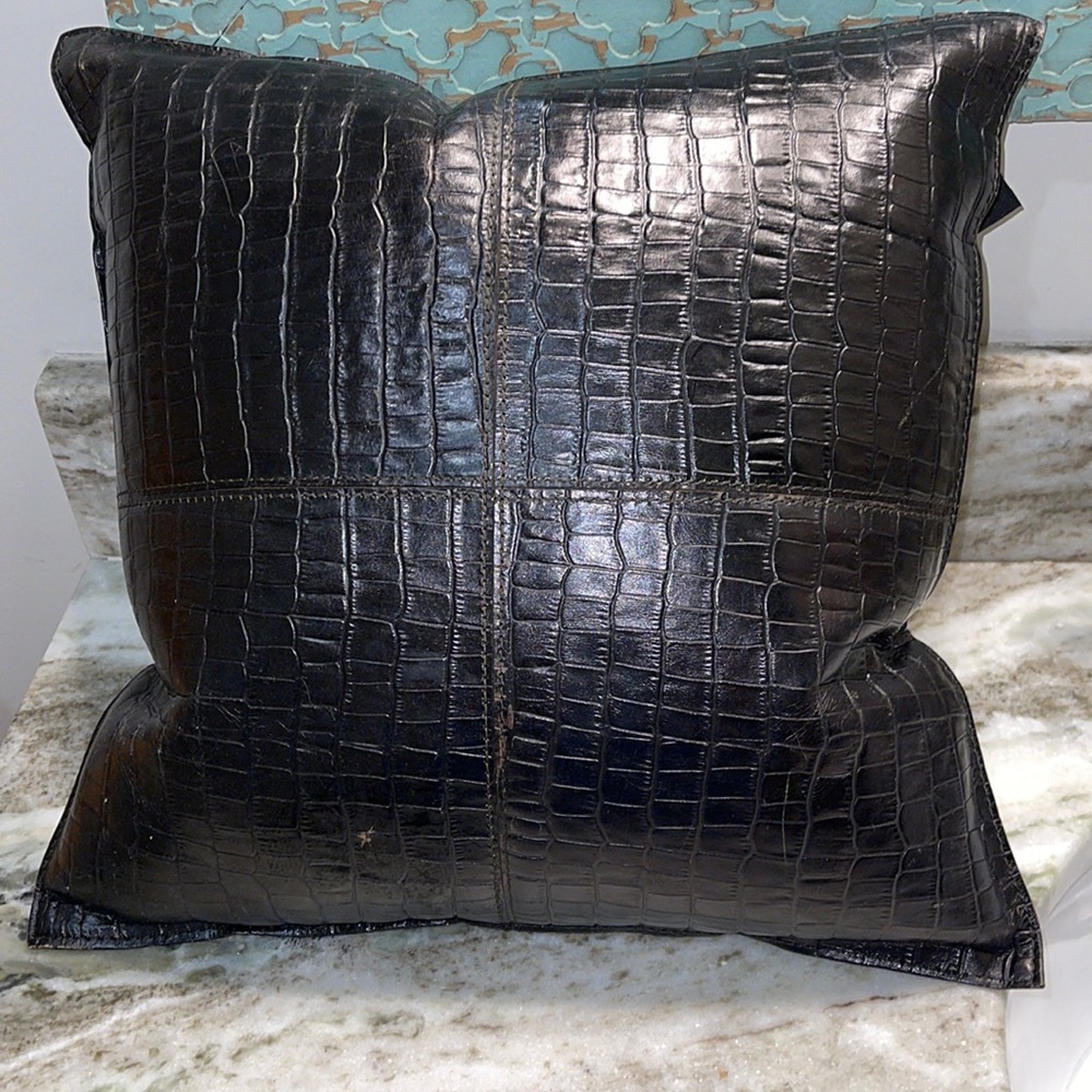 Borgata Crocodile Embossed Leather Pillow